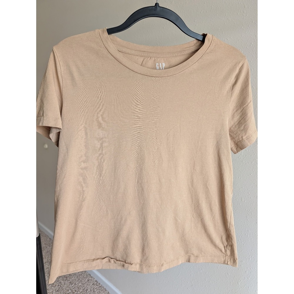 GAP Tan Beige Organically Grown Cotton Short Sleeve Crew Neck T-Shirt Womens M